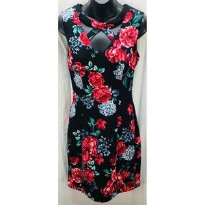 GUESS Dress 6 Black Floral Bodycon Stretch Women